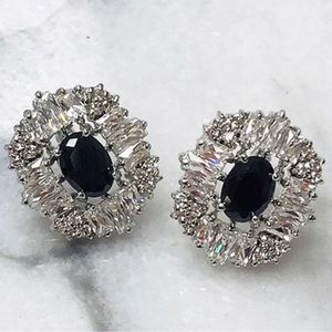 Stunning Jet Crystal & Cubic Zirconia Earrings-Boutique